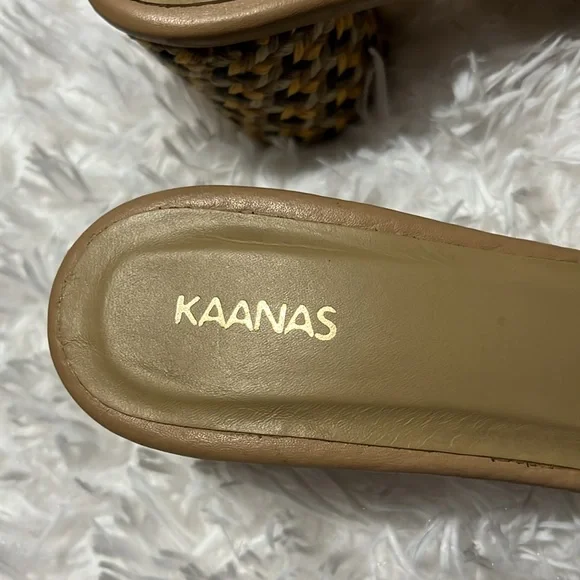 Kaanas Tobago Tan Leather Multicolor Braid Wrapped Block Heel Slides Sandals 8 - Picture 2 of 9